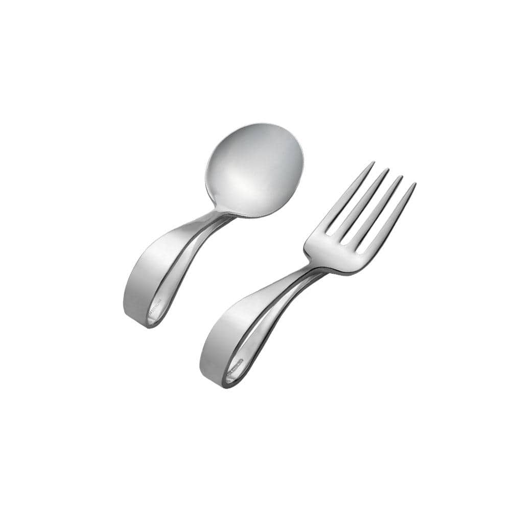 Loop Handle Two Piece Sterling Silver Fork and Spoon Baby Set
