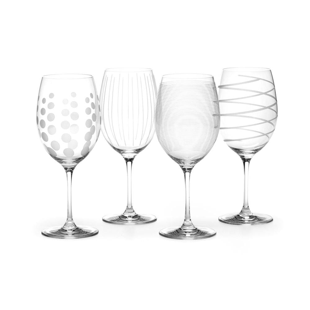 Red Color Crystal White Wine Glasses Lines Design