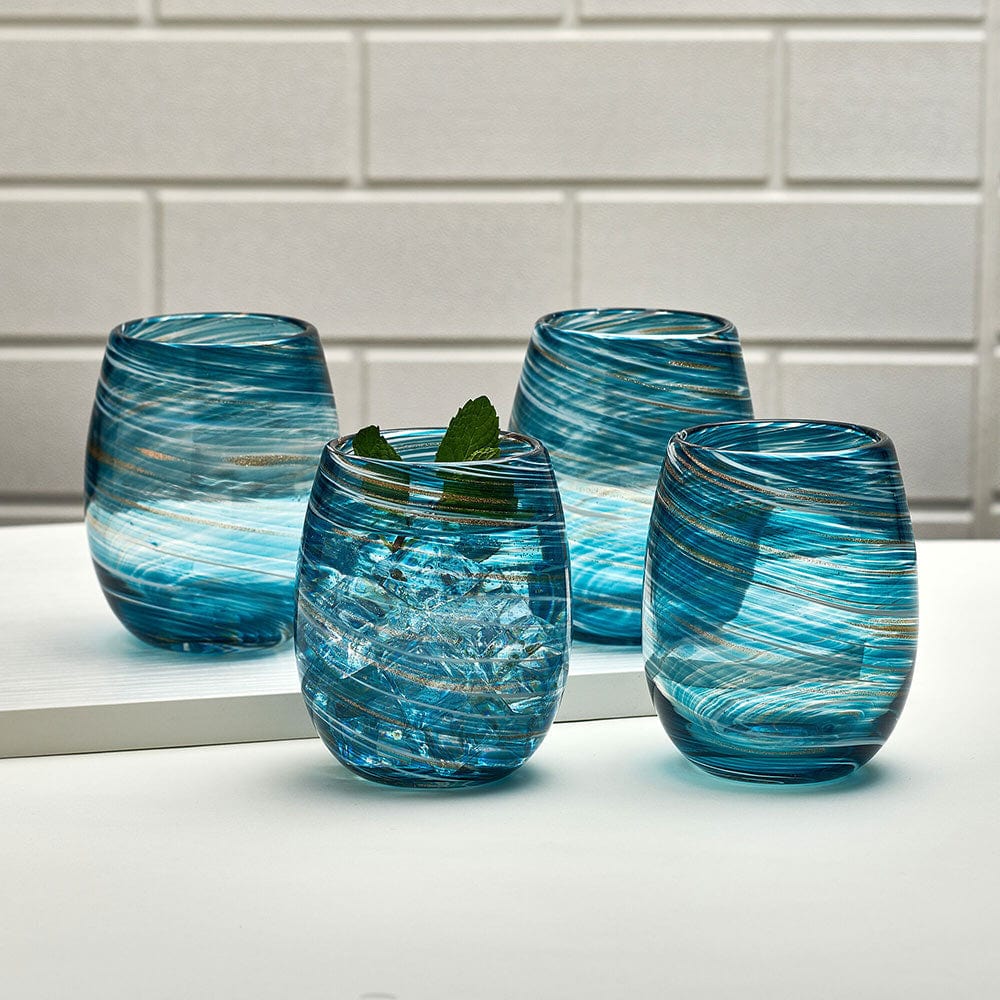 Fine Line Light Blue with White Rim Wine Glass Set of 4 | Mariposa
