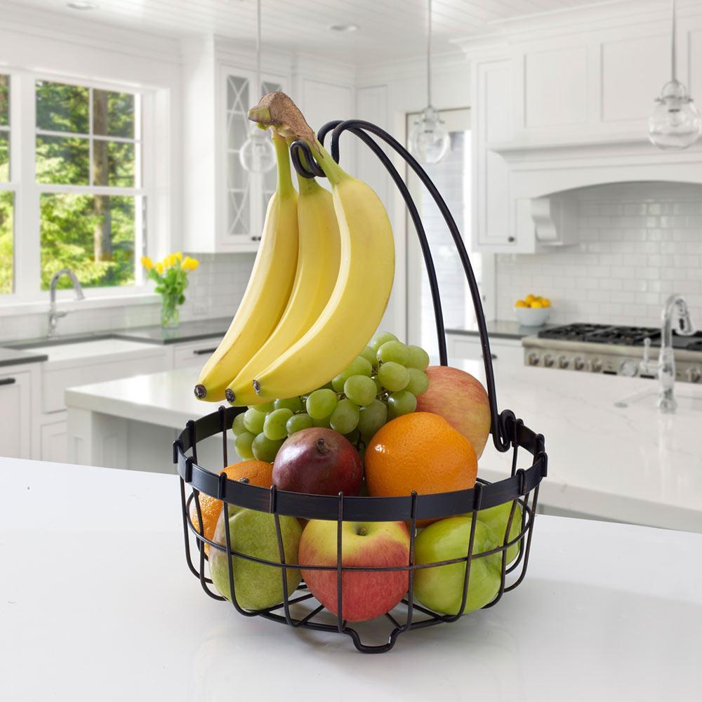 Gourmet Basics by Mikasa General Store Center Piece Basket with Banana Hook, Black