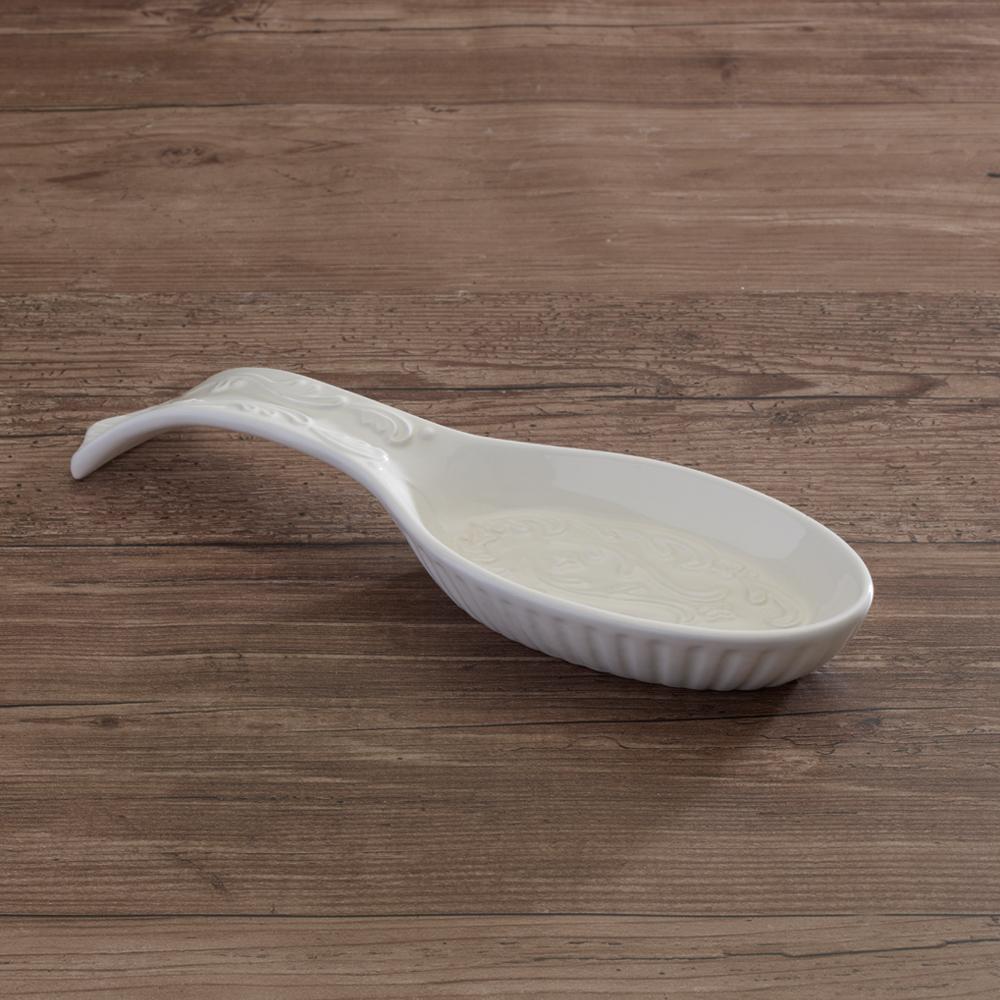 TWO PACK - Coffee Spoon Rest  White Ceramic Spoon Holder Trays