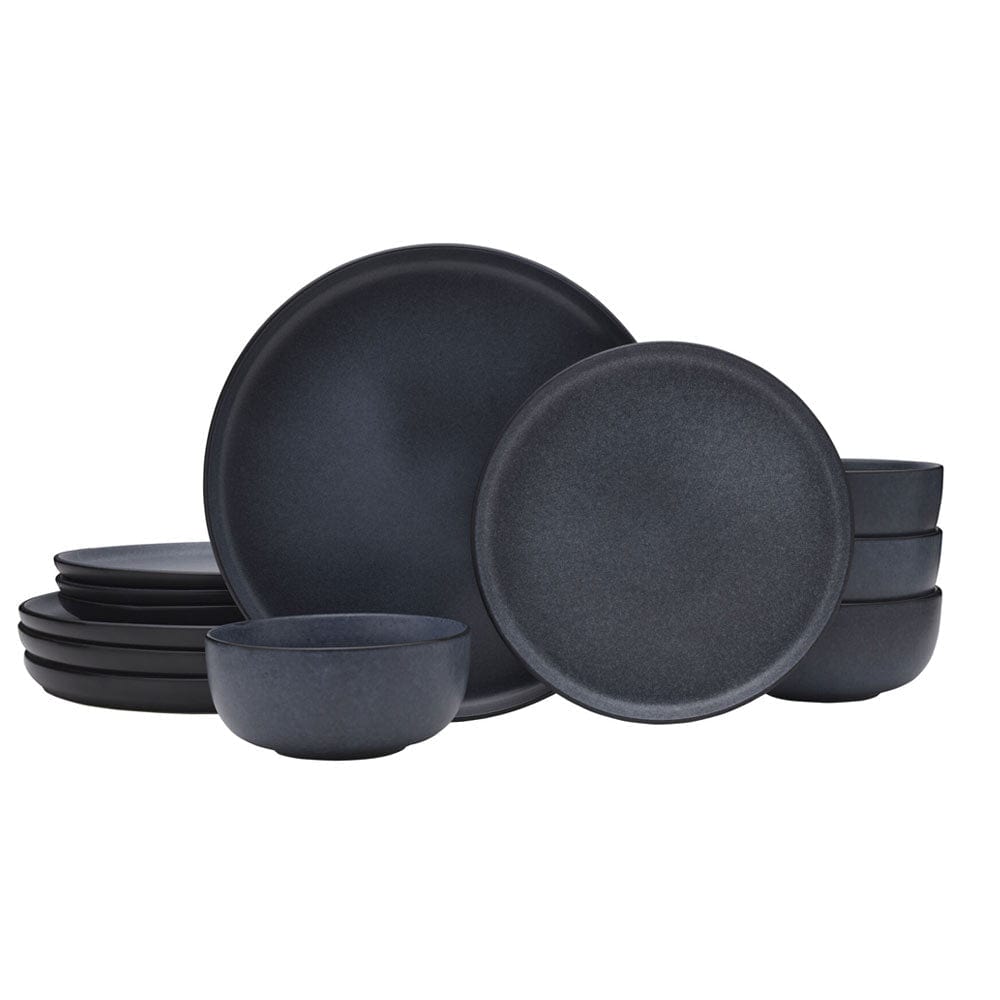 12-Piece Matte Stoneware Dinnerware Set, Black, Ceramic Sold by at Home