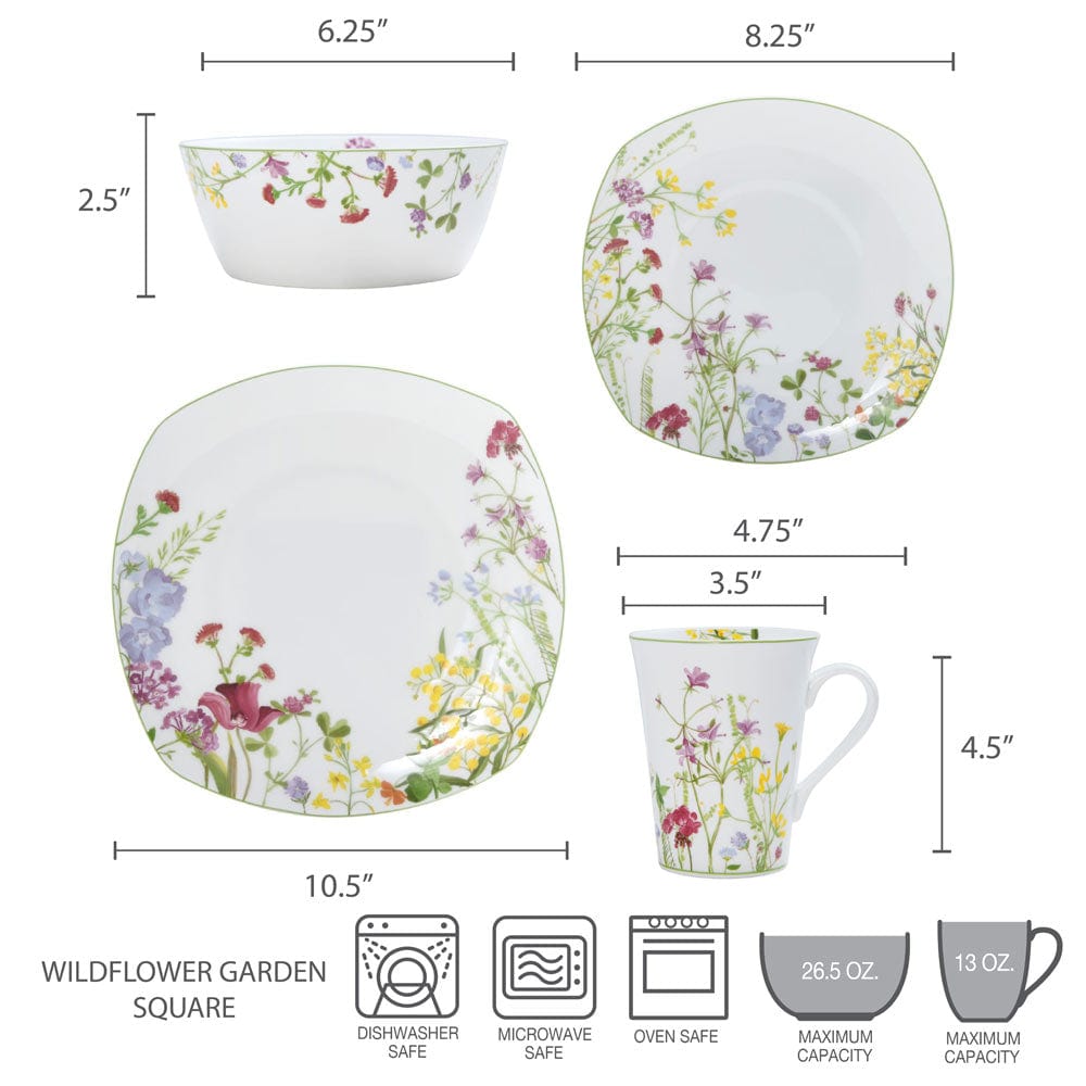 Wildflower Garden Square 16 Piece Dinnerware Set, Service for 4 – Mikasa