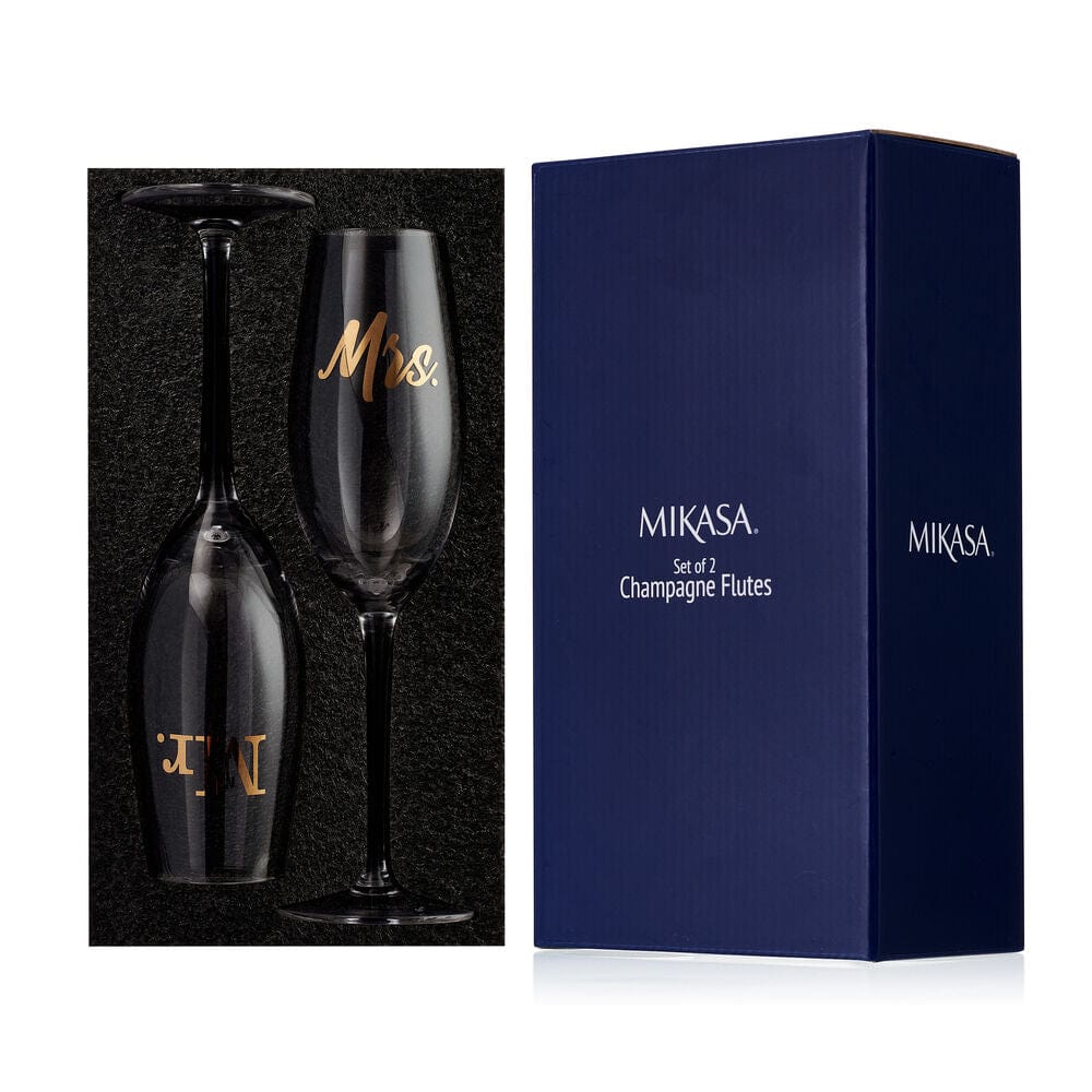 Mr And Mrs Set Of 2 Champagne Toasting Flute Glasses Mikasa