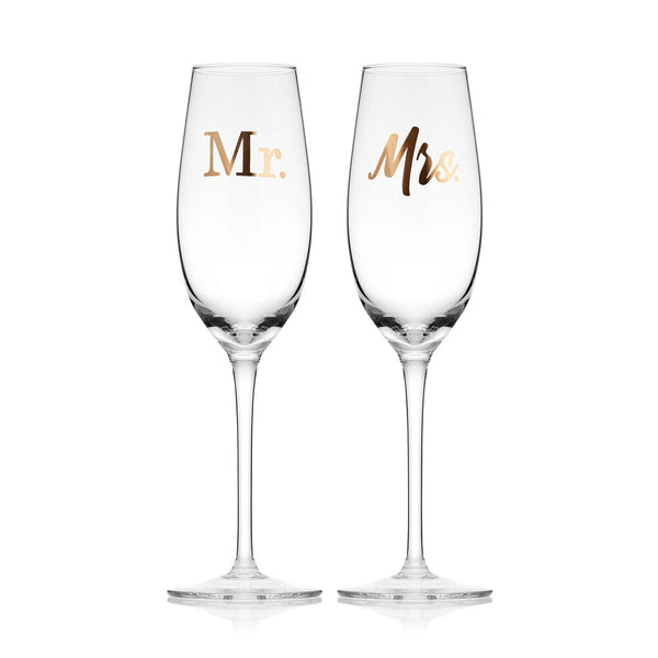 Mr. and Mrs. Champagne Flutes 2 Contemporary Flutes Toasting