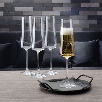 Set of 4 Mikasa Crystal Cachet Gold Champagne Flutes Fine Stemware 