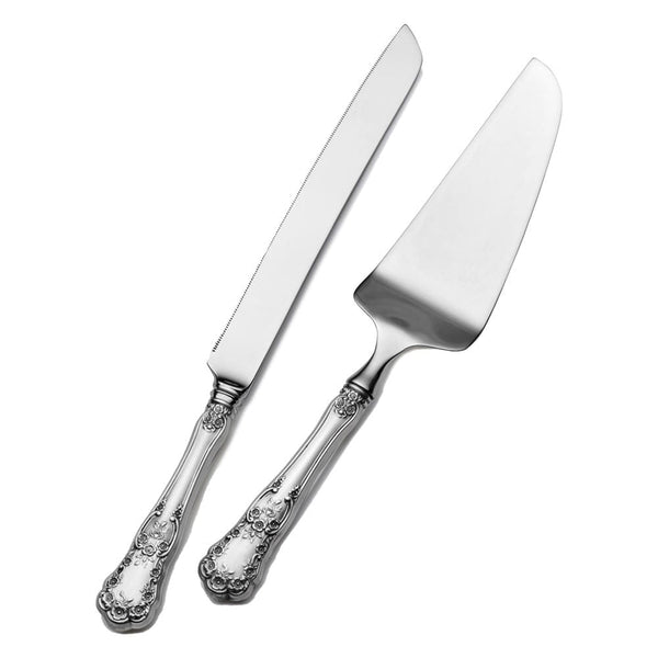 Silver Wedding Cake Knife and Server Set Natural Jute and Lace Handles