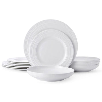 White & Black Sunflower 12-Piece Dinnerware Set