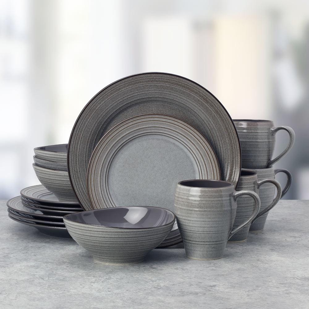 Swirl Speckle Graphite 16 Piece Dinnerware Set, Service for 4 – Mikasa