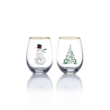 Vintage Christmas Wine Glasses (Set of 2)